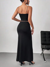 Metal Chain Halter Top With Shirred High Slit Midi Skirt Set For Summer